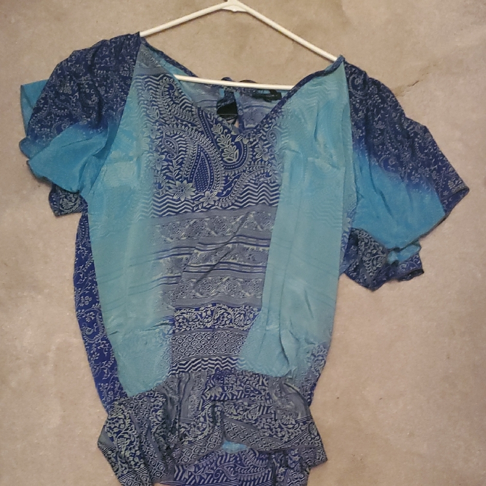 Open Back  Blue Blouse
